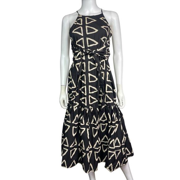 Corey Lynn Calter Women's S Black White Halter Belt Keyanna Print Maxi Dress EUC - Picture 1 of 4